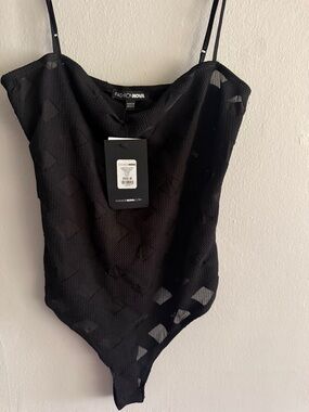 Fashion Nova Black Sheer Diamond Mesh Bodysuit
